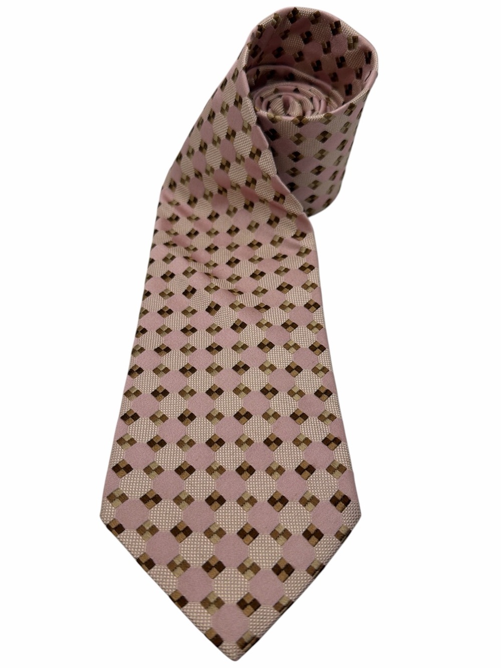 Ermenegildo‎ Zegna Pink Brown Tan Square Pattern 100% Silk Mens Neck Tie